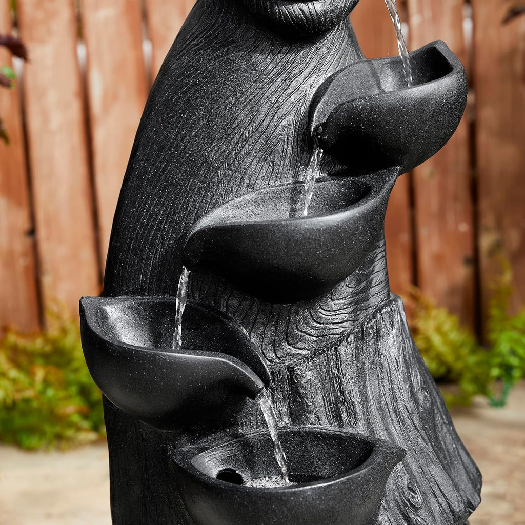 Glitzhome 39.75' H Modern Abstract Women Sculpture Outdoor Water Fountain, 5 Tier Woman Statue Waterfall Fountain with LED Lights and Pump for Porch Deck Garden Patio Backyard