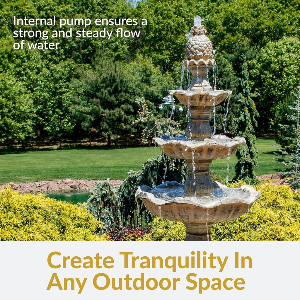 Sunnydaze Grand Courtyard 4-Tier Large Outdoor Water Fountain - 80' Tall Outdoor Fountain - Tiered Electric Garden Water Feature for Patio, Backyard, or Yard - Faux Stone Resin - Earth