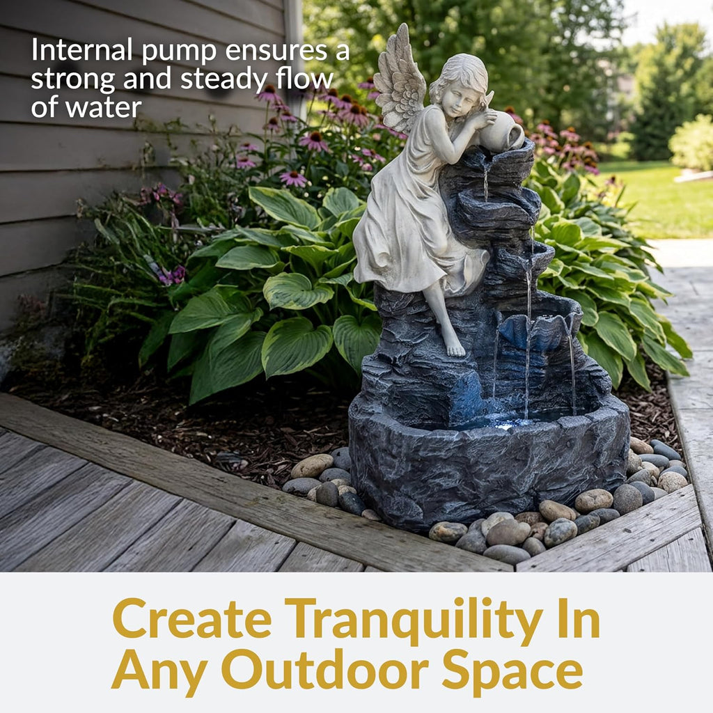 Sunnydaze Angel Falls 29-Inch Outdoor Solar Water Fountain - Outdoor Water Feature with LED Light for Garden, Patio, Yard or Balcony