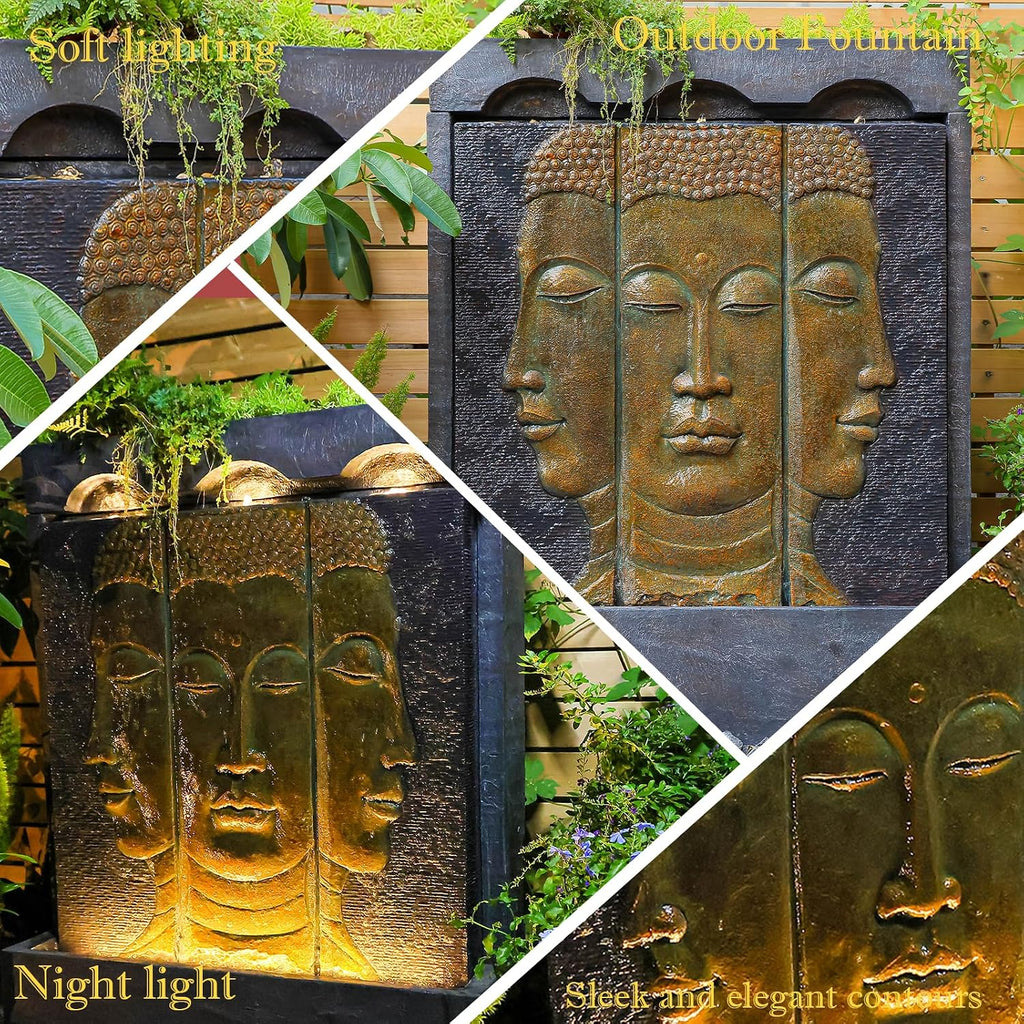 Tankana Zen Buddha Outdoor Fountain - Large Indoor Water Fountains Waterfall with Planting Groove Wall Water Feature for Garden Patio Backyard Deck Lawn Home Decor, 45 inchesTall, Gold
