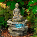 Sitting Buddha 21' High Large Zen Asian Indoor Outdoor Decor Faux Stone Floor Fountain with Light LED Standing Waterfall Water Feature for Outside Garden Patio Yard Backyard Porch - John Timberland