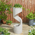 Glitzhome Outdoor Water Fountain with LED Light, Modren Curved Waterfall Fountain with Stone Planter, Faux Terrazzo Spiral Shaped Outdoor Fountains Water Feature for Garden Patio Deck Porch, 40.25'H