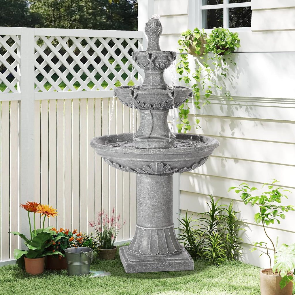 Italian Outdoor Water Fountains Garden Decor - 48.4''H Fountains and Waterfalls Outside, Large Cascading Indoor Floor-Standing Resin Bubbler Fountain Features W/Pump for Patio, Yard (Gray)