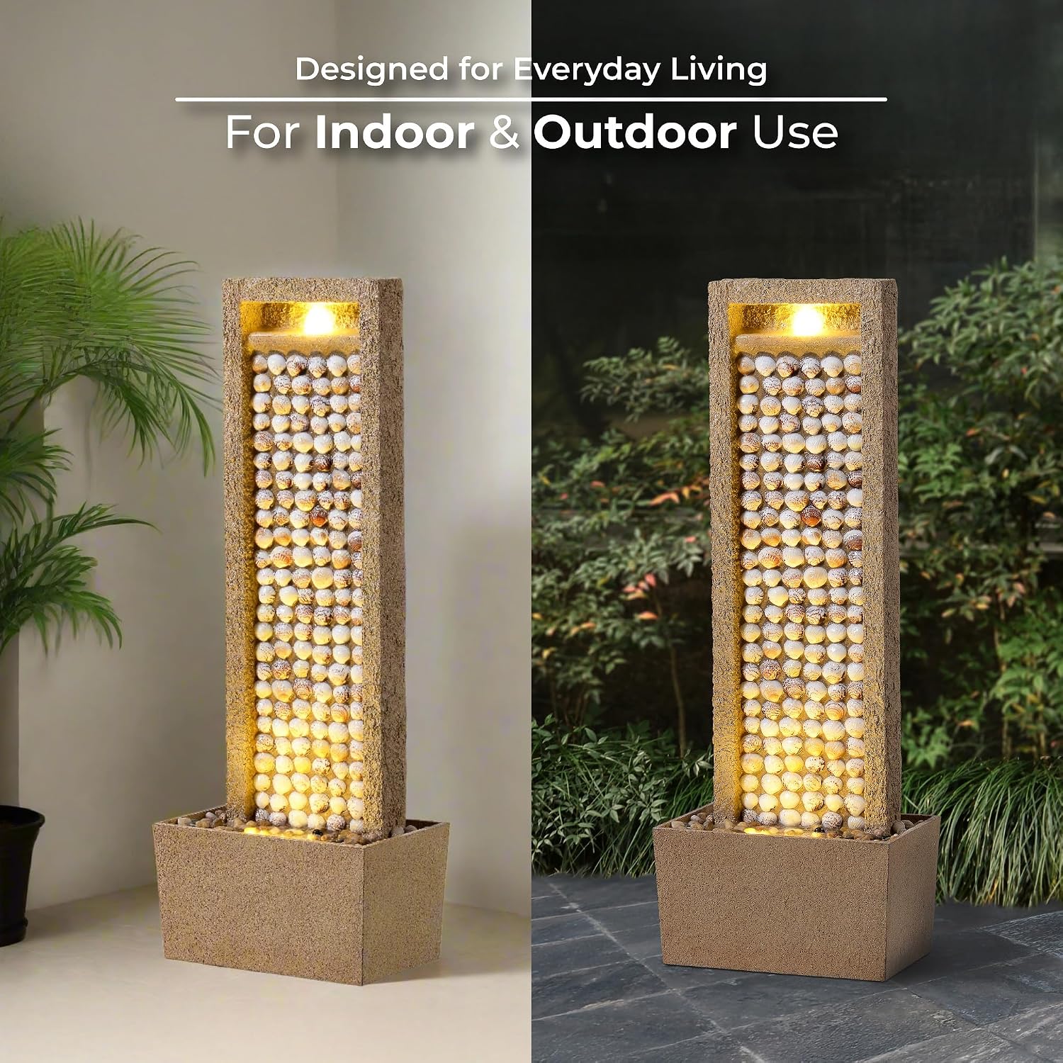 Teamson Home Coastal Seashells Design Outdoor Water Fountain–Warm Glow Lighting with Steady Flow & Electric Pump, Brown