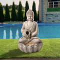 Glitzhome Buddha Fountain Outdoor 20.5' H, 2-Tier Zen Style Concrete Meditating Buddha Statues Water Fountains with Pump & LED Light, Buddhas Floor Fountains Sculpture for Garden Patio Backyard