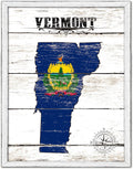 Vermont State Map Flag Cottage Shabby Chic Gifts Home Decor Wall Art Canvas Print, White Wash Wood Frame, 28' x 37'