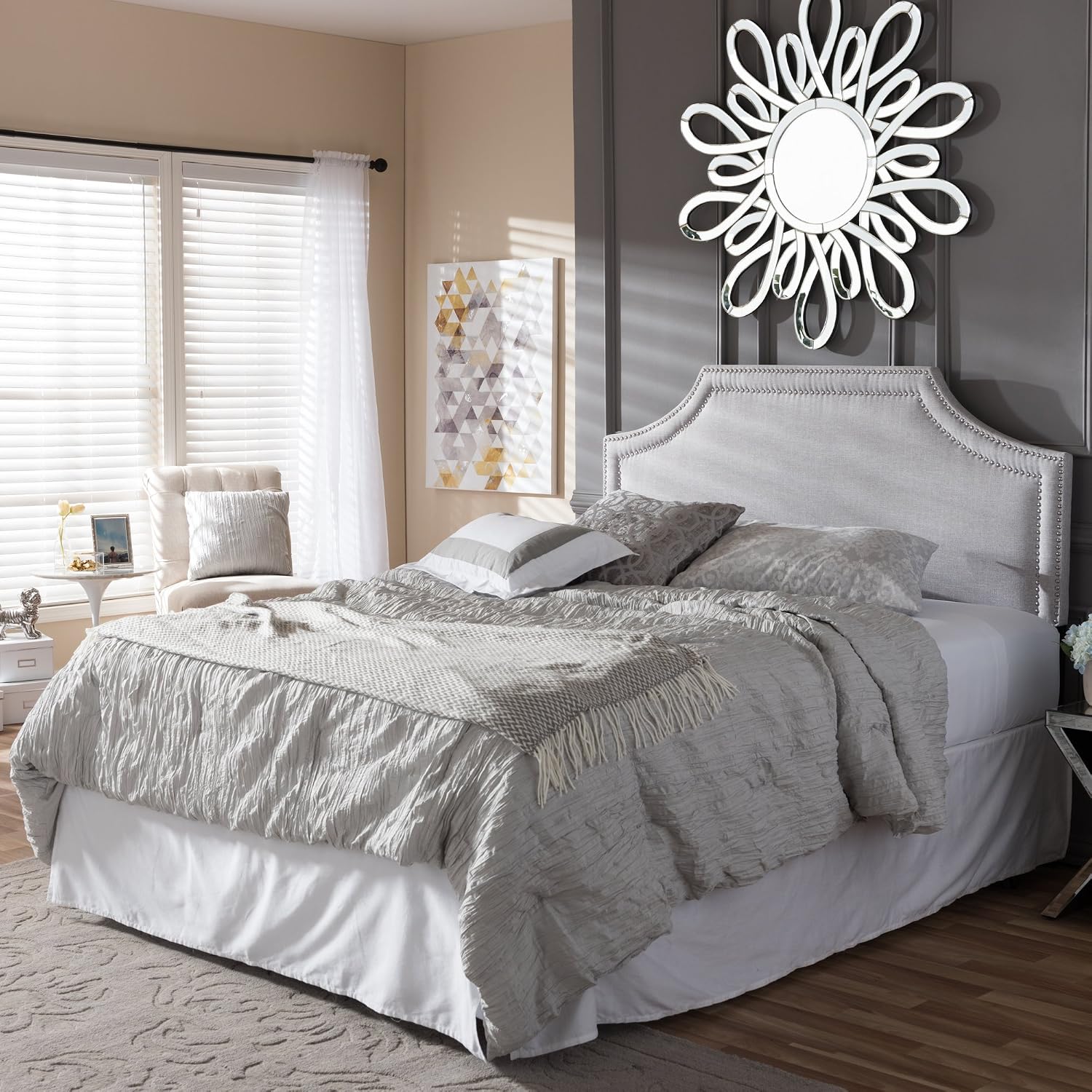 Baxton Studio Guifford Modern & Contemporary Fabric Upholstered Headboard, Queen, Greyish Beige