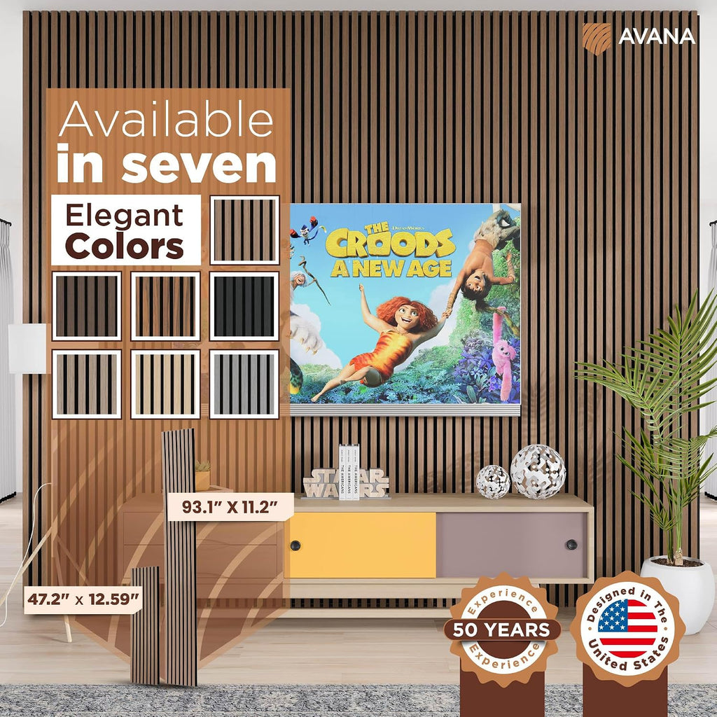 Avana Acoustic Wood Wall Panels – 93.2x11.25 Inch Panels – Fits 94x12 Layout – Smoke Walnut Acoustic Panels 4 PCs – Wall Panels for Interior Wall Decor for Homes, Offices – Wood Panels for Wall