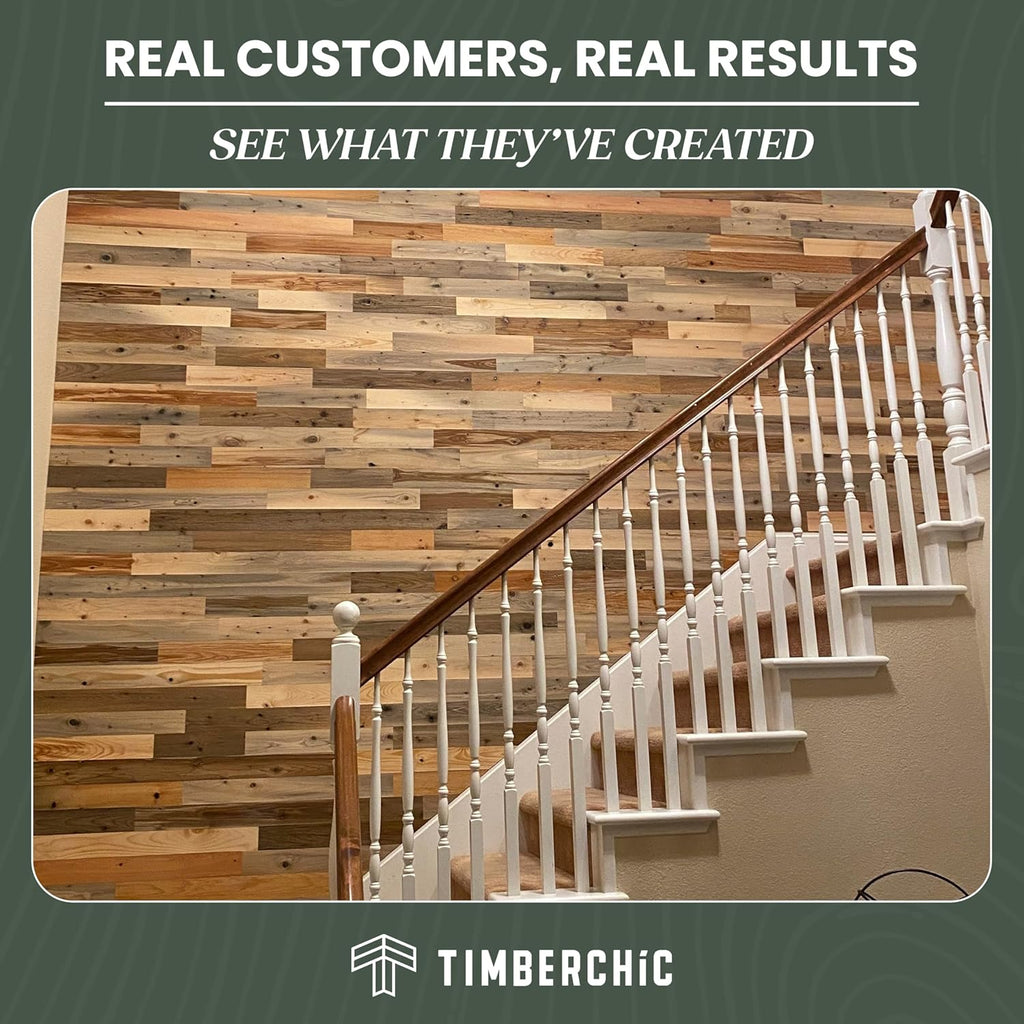 Timberchic Reclaimed Wood Wall Panels – Peel and Stick Planks for Accent Walls – Rustic Home Décor Sample Pack (3', 4', 5', Assorted Colors)