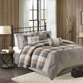 Madison Park Ridge Comforter Set-Cabin Lodge Plaid Herringbone Design All Season Down Alternative Cozy Bedding with Matching Bedskirt, Shams, Decorative Pillow, King(104'x92'), Neutral 7 Piece