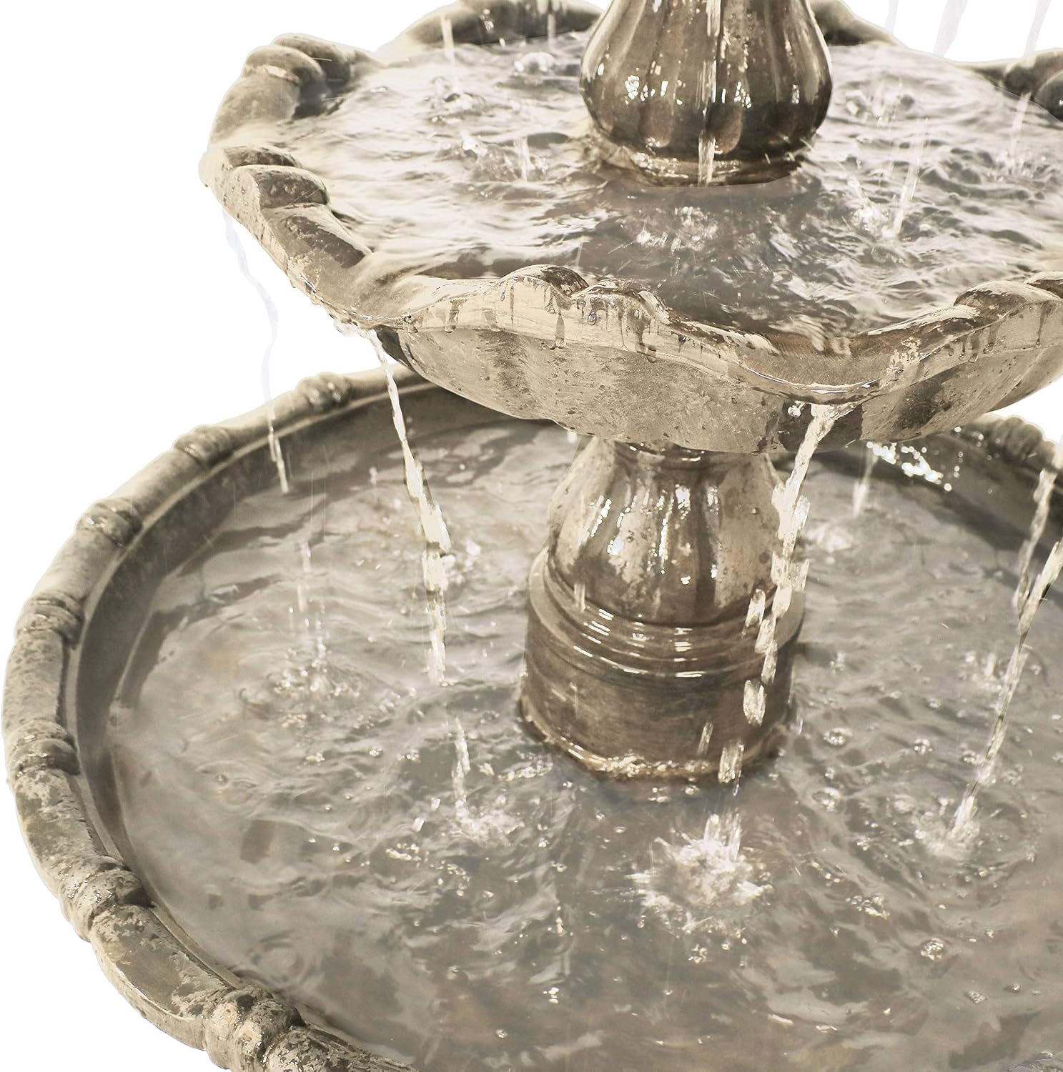 Sunnydaze Grand Courtyard 4-Tier Large Outdoor Water Fountain - 80' Tall Outdoor Fountain - Tiered Electric Garden Water Feature for Patio, Backyard, or Yard - Faux Stone Resin - Earth