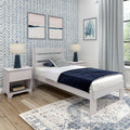 Plank+Beam Rustic Wood Twin Bed Frame, Platform Bed with Headboard, Slatted, White Wash