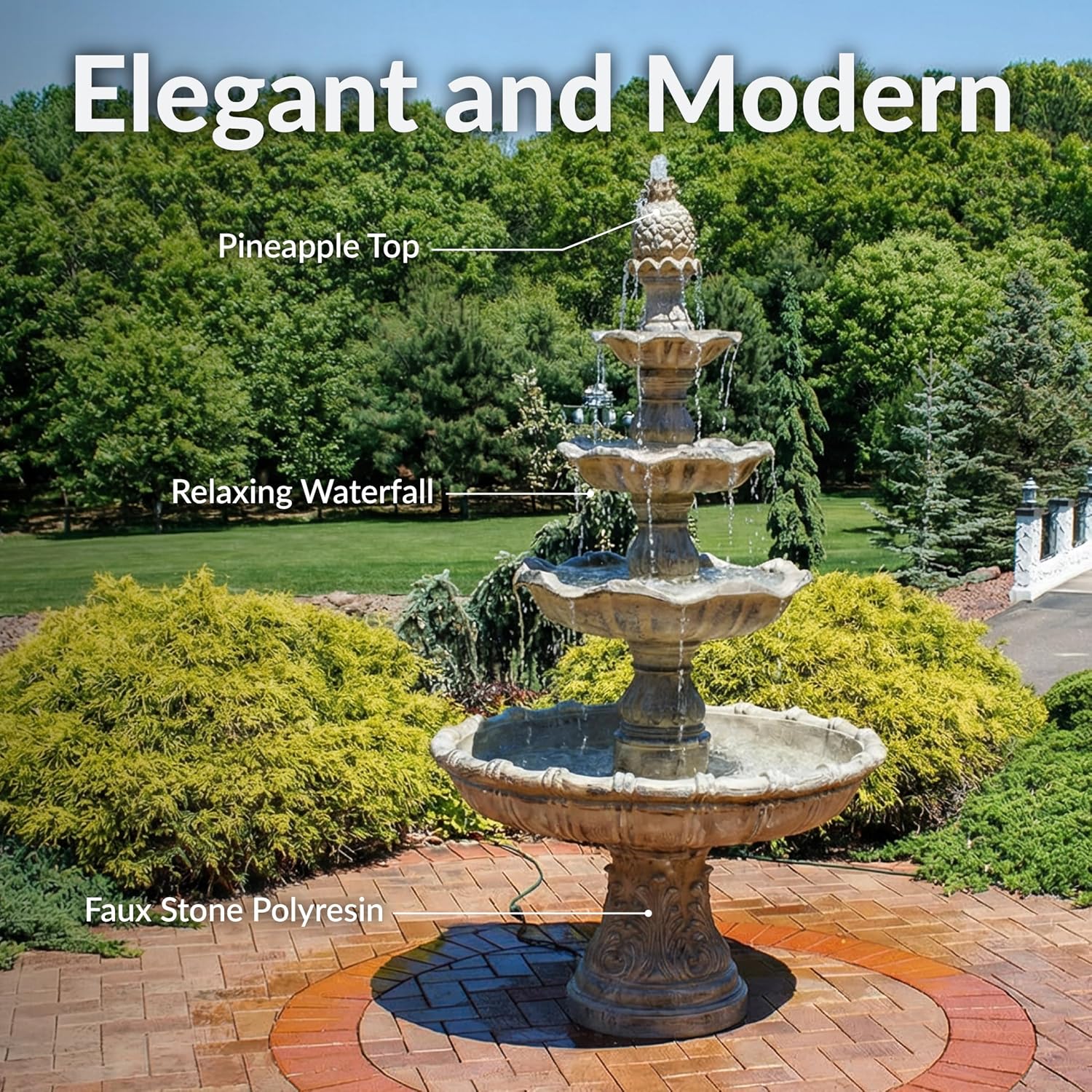 Sunnydaze Grand Courtyard 4-Tier Large Outdoor Water Fountain - 80' Tall Outdoor Fountain - Tiered Electric Garden Water Feature for Patio, Backyard, or Yard - Faux Stone Resin - Earth