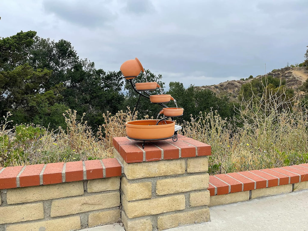 ASC Cascade Ceramic Solar Water Fountain Bowls 5 Tierd with Panel Pump Cascading Garden Decoration Bird Iron Frame