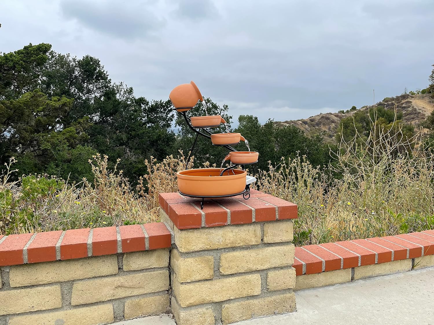 ASC Cascade Ceramic Solar Water Fountain Bowls 5 Tierd with Panel Pump Cascading Garden Decoration Bird Iron Frame