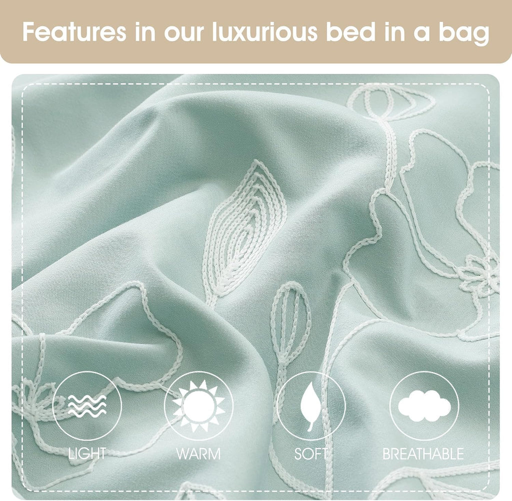 Stratford Park 7 Piece Green Comforter Set, Embroidery, Queen Size, Girls Bedding, All Season Bedding Set, Unique Pattern, Matching Decorative Pillows, Pillow Sham