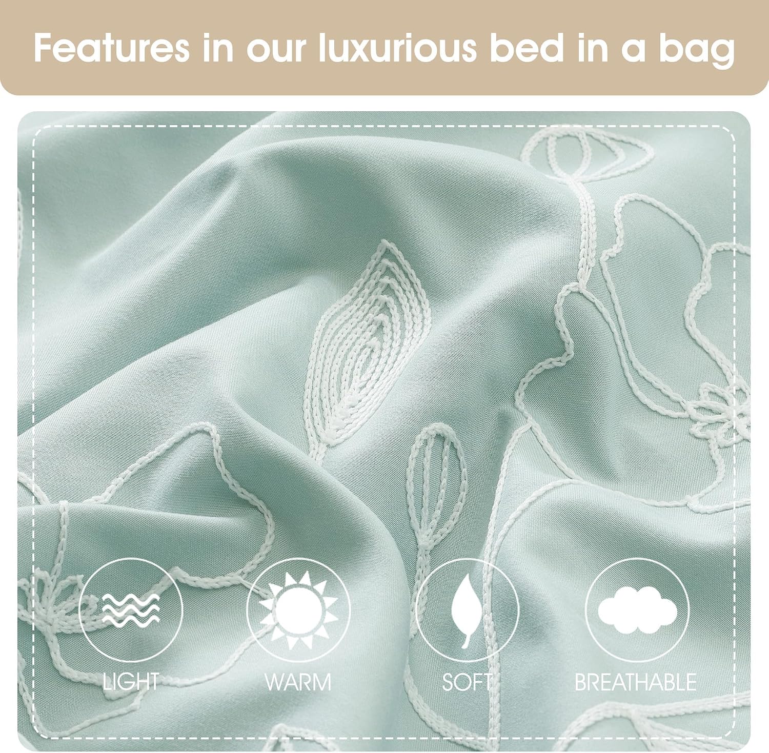 Stratford Park 7 Piece Green Comforter Set, Embroidery, Queen Size, Girls Bedding, All Season Bedding Set, Unique Pattern, Matching Decorative Pillows, Pillow Sham