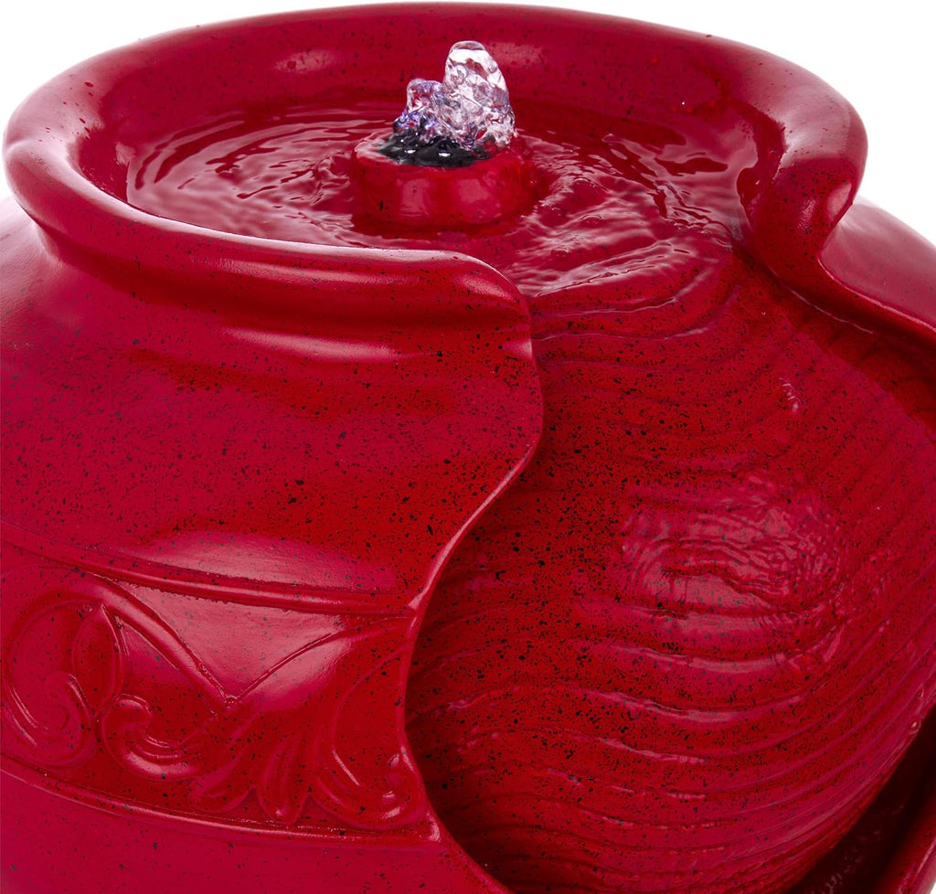 Alpine Corporation TVH214RD Indoor/Outdoor Tabletop Cherry Vase Water Fountain, Vintage Bright Vase Garden Fountain 17', Red