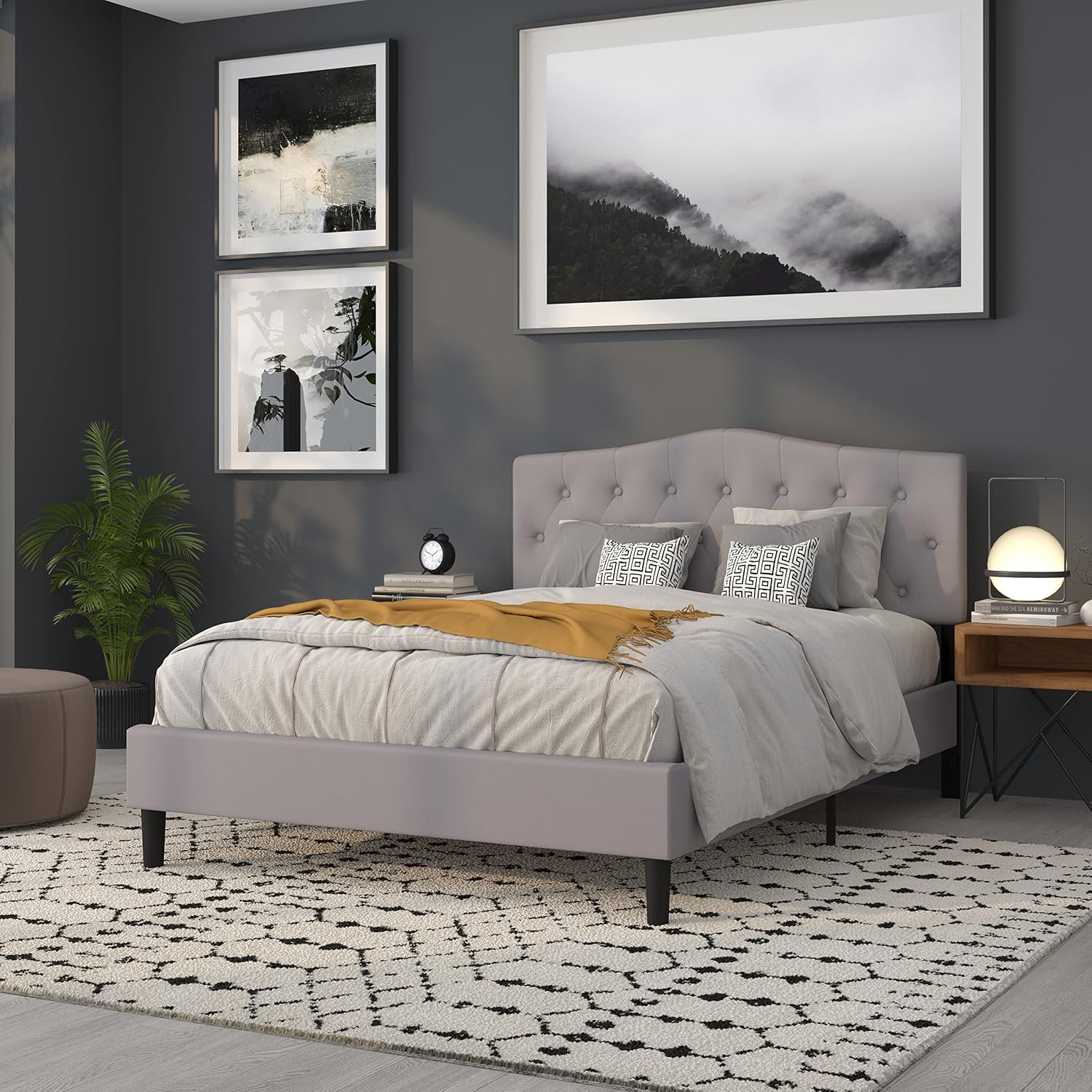 Flash Furniture Cambridge Tufted Upholstered Queen Size Headboard in Light Gray Fabric