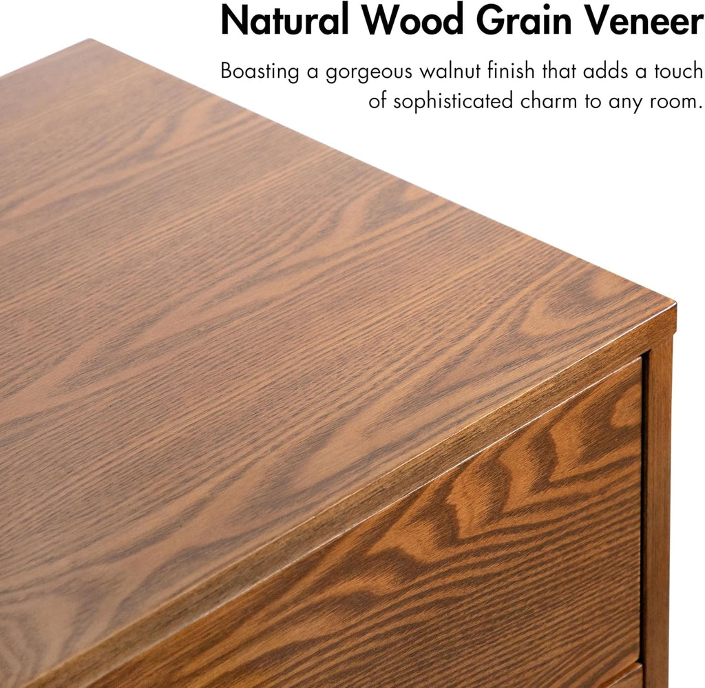 Furniture of America Wyatt Modern Solid Wood Bedroom Collection with Queen Bed Frame, Nightstands, Dresser with Mirror, Chest, No Box Spring Needed, Walnut, Standard Platform, 6-Piece Set