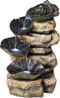 Frog and Four Lily Pad 21' High Large Rustic Indoor Outdoor Cottage Core Decor Faux Stone Floor Fountain with Light LED Standing Waterfall Water Feature for Outside Garden Patio Yard - John Timberland