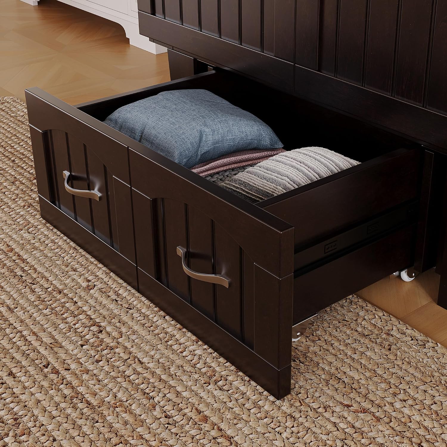 AFI, Nantucket Twin Murphy Bed Chest with Mattress, Storage Drawer and Built-In USB Charger, Espresso
