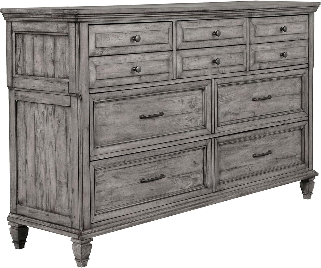 Coaster Home Furnishings Avenue Farmhouse 5-Piece Bedroom Set Eastern King Size Panel Bed Frame 68-inch Headboard Weathered Grey 224031KE-S5