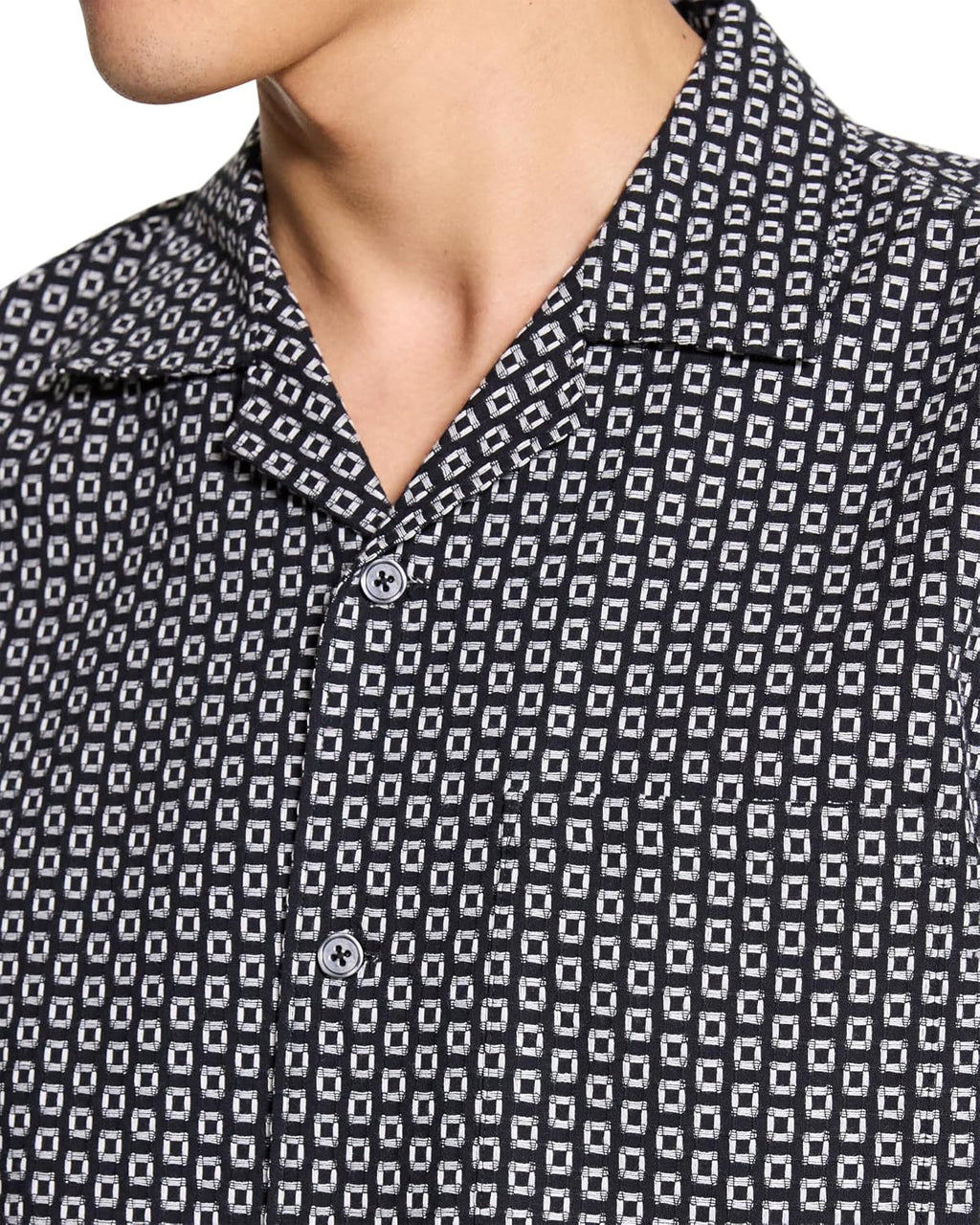 Theory Men's Noll Short Sleeve Camp Collar in Geo Cotton