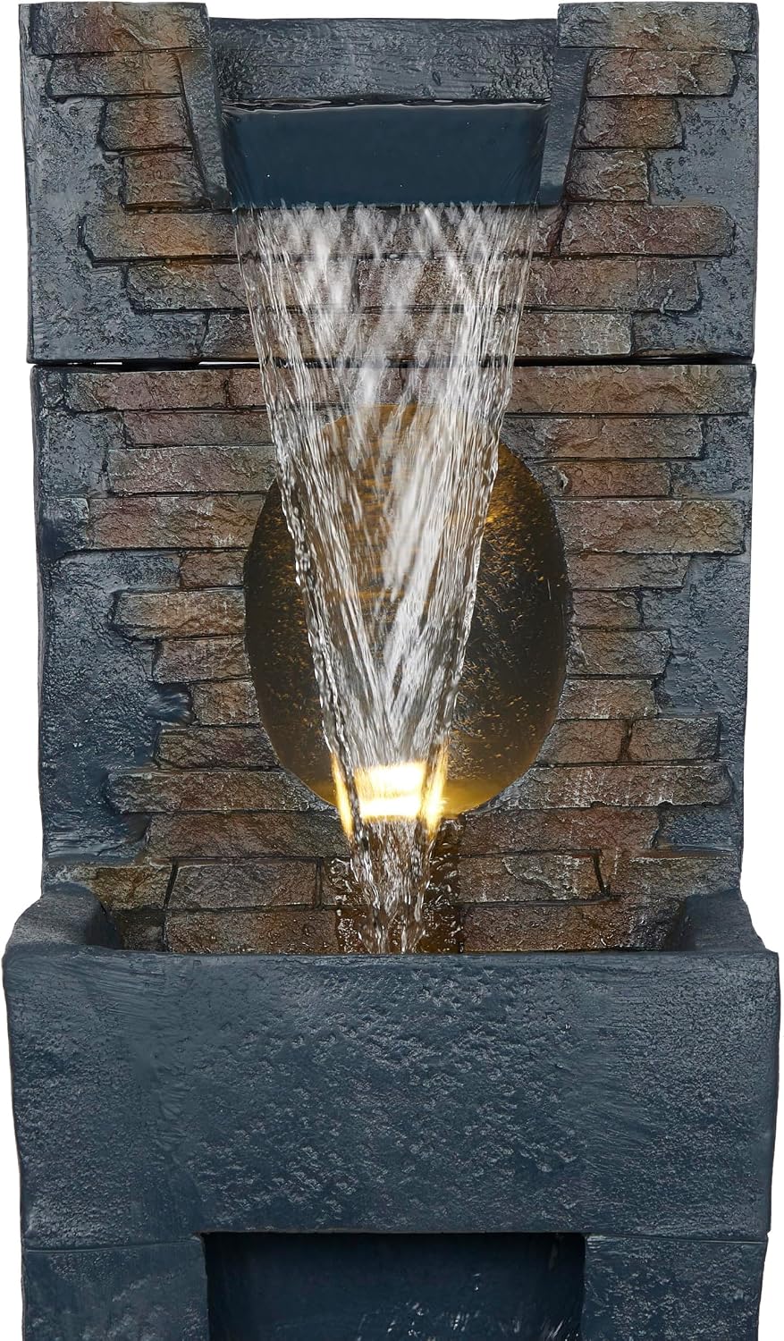 Alpine Corporation TZL398 40' Stone Wall Cascading Fountain with LED Lights, Elegant Outdoor Water Feature for Garden, Patio, Backyard & Home Decor, Relaxing Waterfall Fountain, Gray
