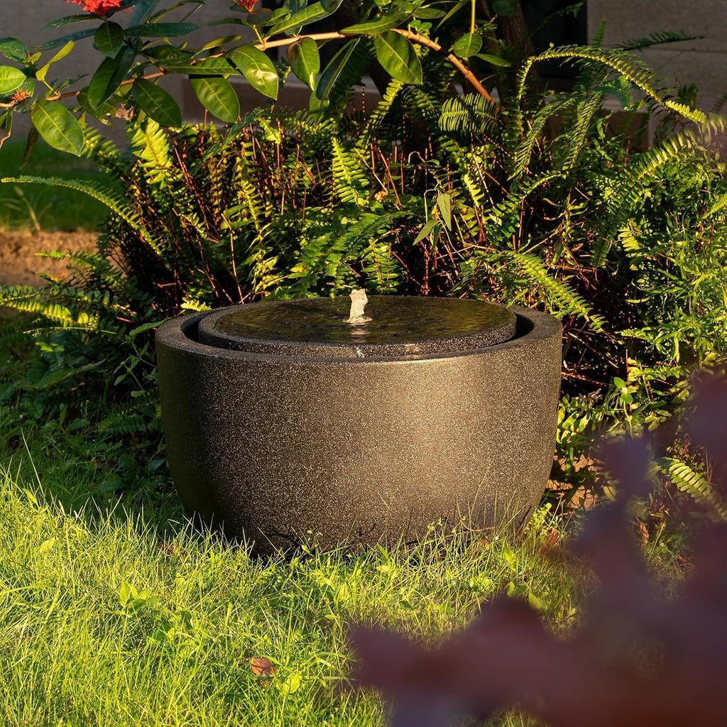 12.60' H Outdoor Water Fountain Made with Eco-Friendly Recyclable Materials, Polyethylene Round Bubbler Water Fountain Outdoor, Garden Decor with LED Light for Patio, Porch, Backyard (12.60')