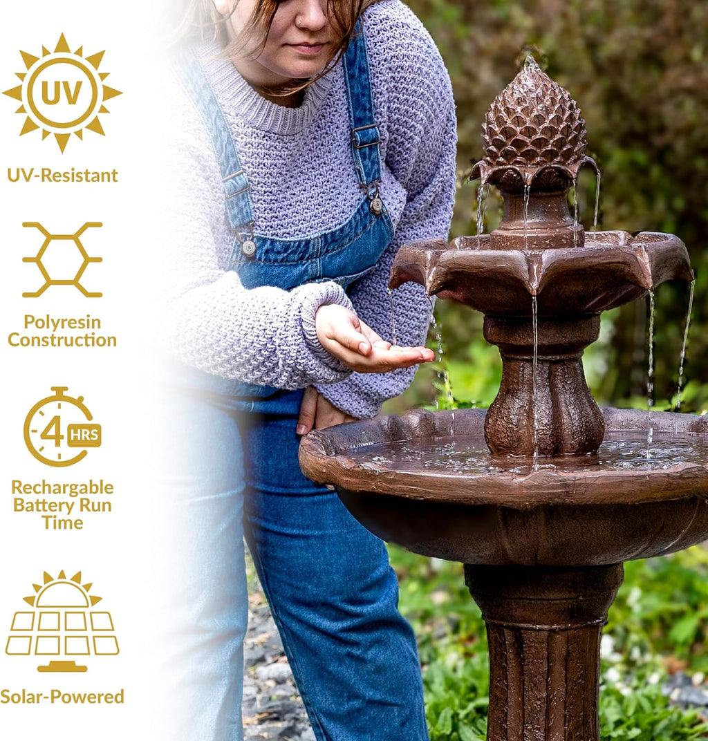 Sunnydaze Pineapple 46-Inch 2-Tier Outdoor Solar Fountain - Decorative Water Fountain with Pump for Garden, Patio, Yard or Balcony - Rust Finish