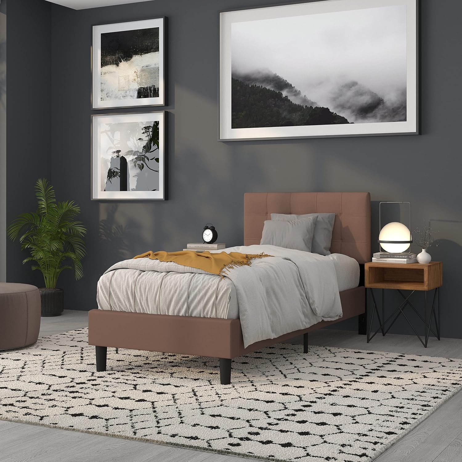 Flash Furniture Bedford Tufted Upholstered Twin Size Headboard in Camel Fabric