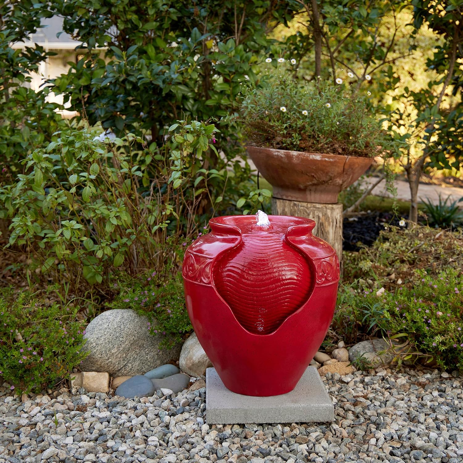 Alpine Corporation TVH214RD Indoor/Outdoor Tabletop Cherry Vase Water Fountain, Vintage Bright Vase Garden Fountain 17', Red