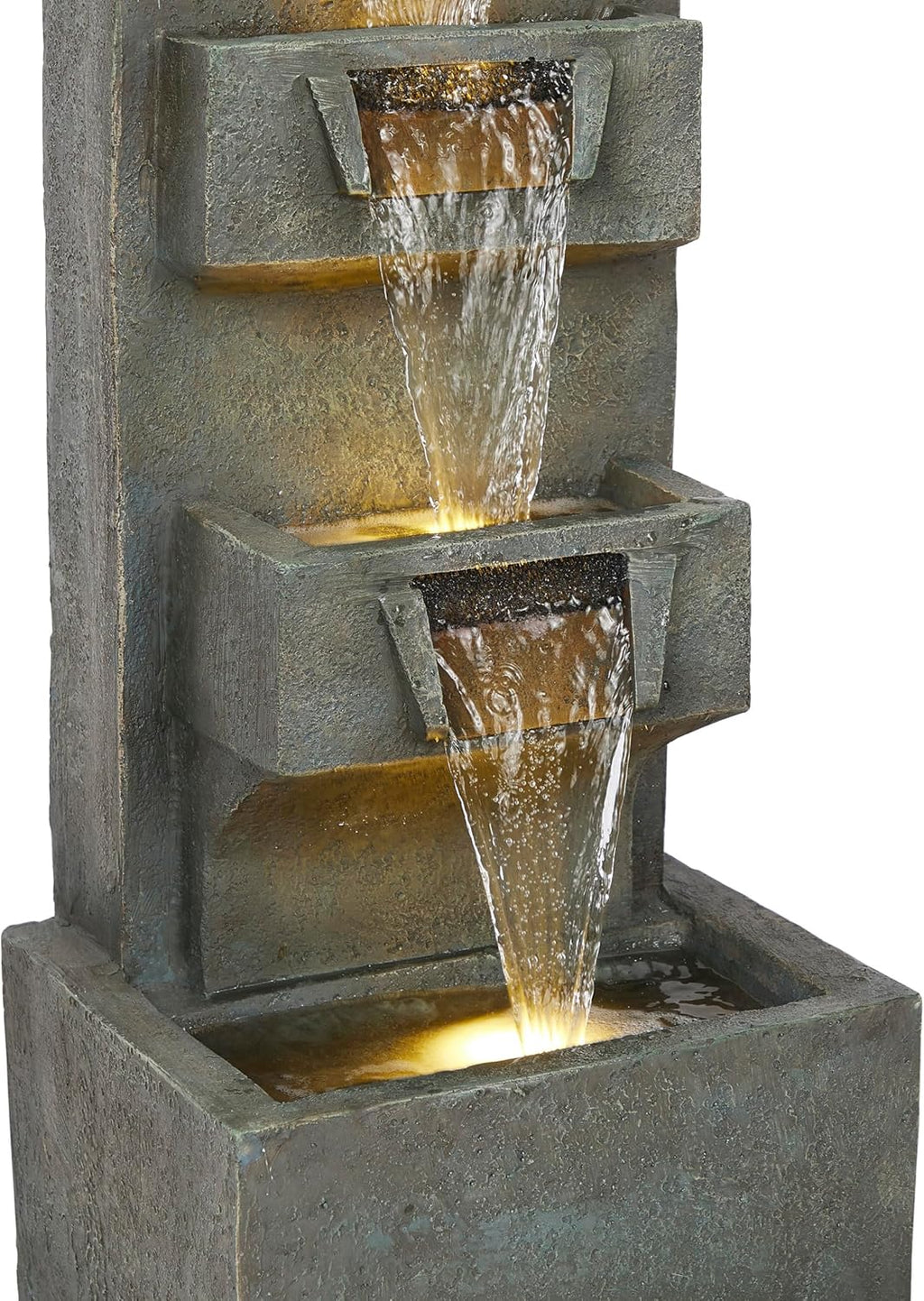 Alpine Corporation TZL406 33' 3 Tier Basin Cascading Fountain with LED Lights, Outdoor Water Feature for Garden, Patio, Backyard & Home Decor, Elegant Waterfall Design, Gray