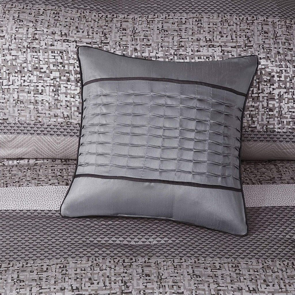 Madison Park Luxury Comforter Set-Traditional Jacquard Design All Season Down Alternative Bedding, Matching Bedskirt, Decorative Pillows, Queen(90'x90'), Rhapsody, Striped Grey/Taupe 7 Piece