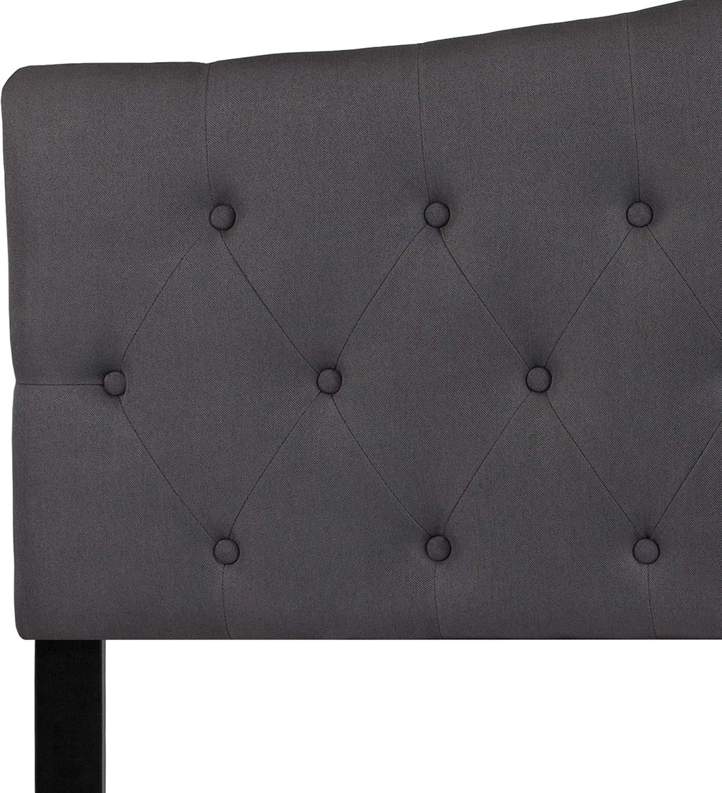 EMMA + OLIVER Arched Button Tufted Queen Size Headboard in Dark Gray Fabric