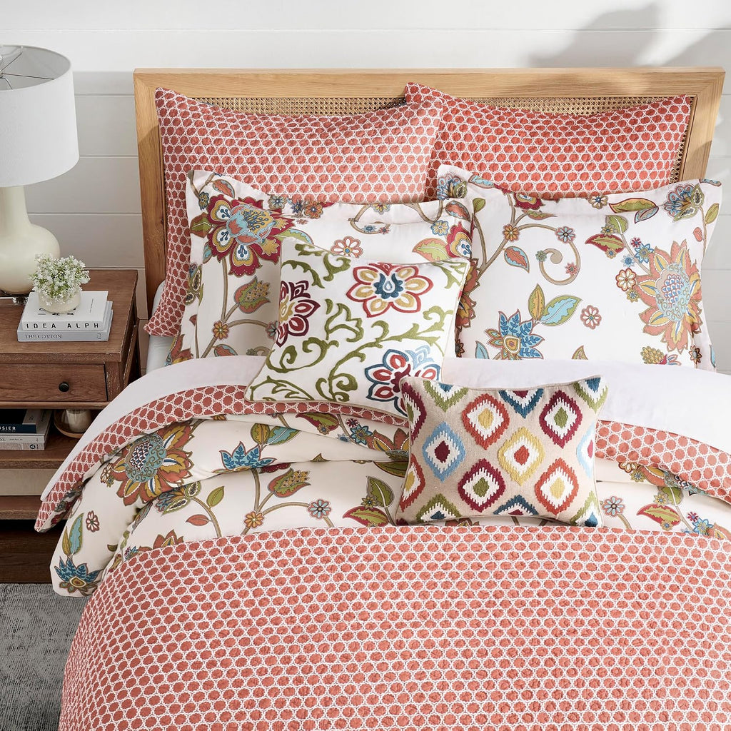 Levtex Home - Clementine Comforter Set - Twin Comforter (68x88in) and 1 Standard Sham (20x26in) - Bohemian Floral Vine Design - Multicolor - Reversible - Cotton