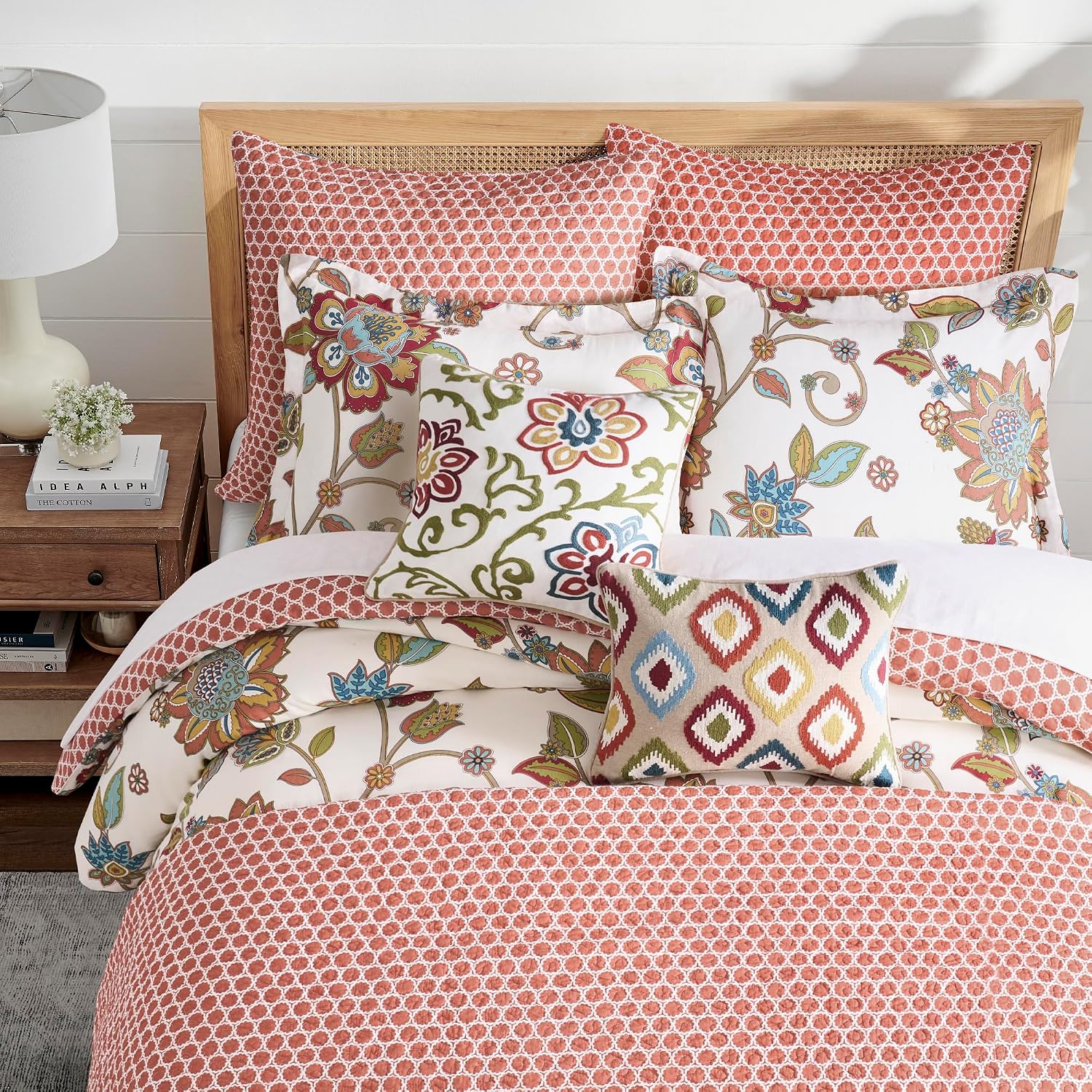 Levtex Home - Clementine Comforter Set - Twin Comforter (68x88in) and 1 Standard Sham (20x26in) - Bohemian Floral Vine Design - Multicolor - Reversible - Cotton