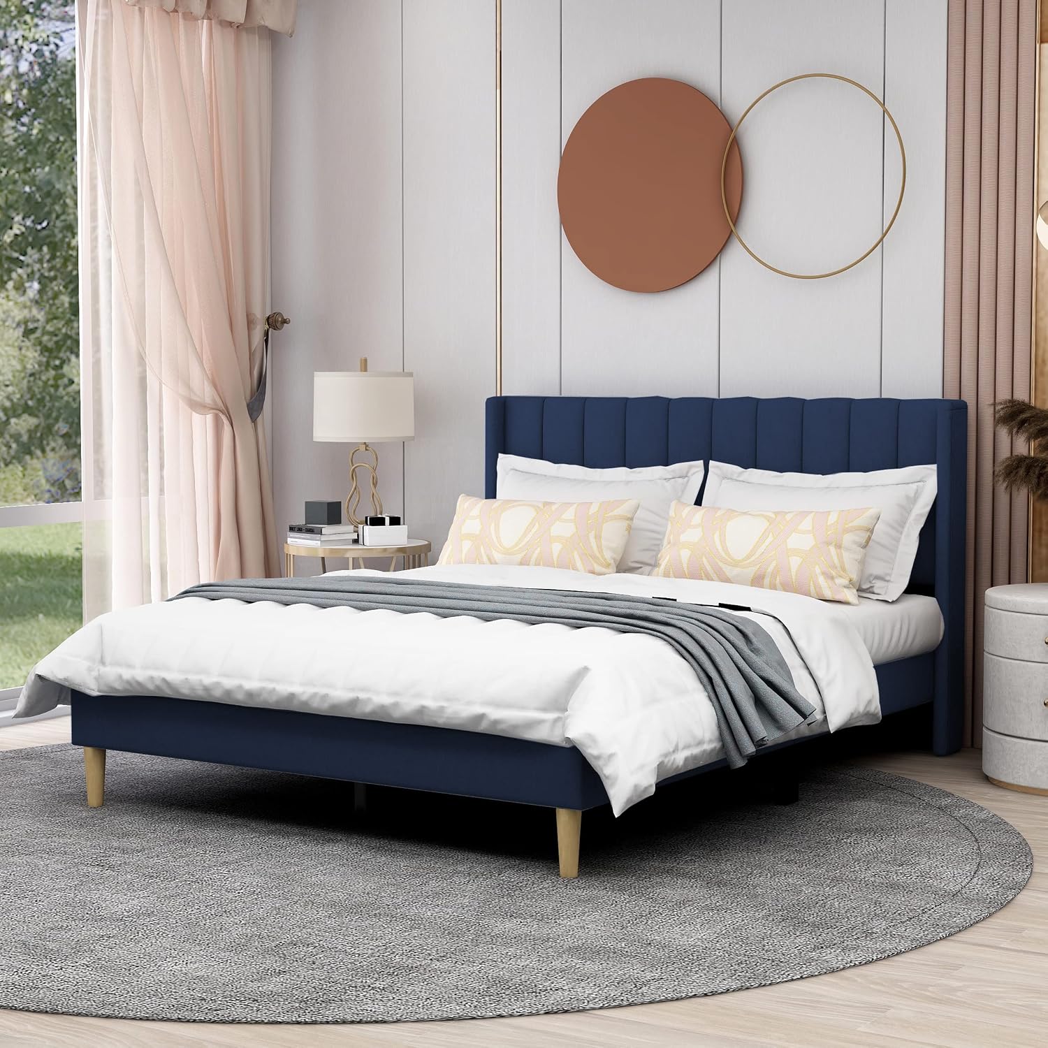 AGARTT Upholstered Platform Bed Frame Queen Size with Headboard and Footboard/Wooden Slats Support/No Box Spring Needed/Easy Assembly,Blue Velvet