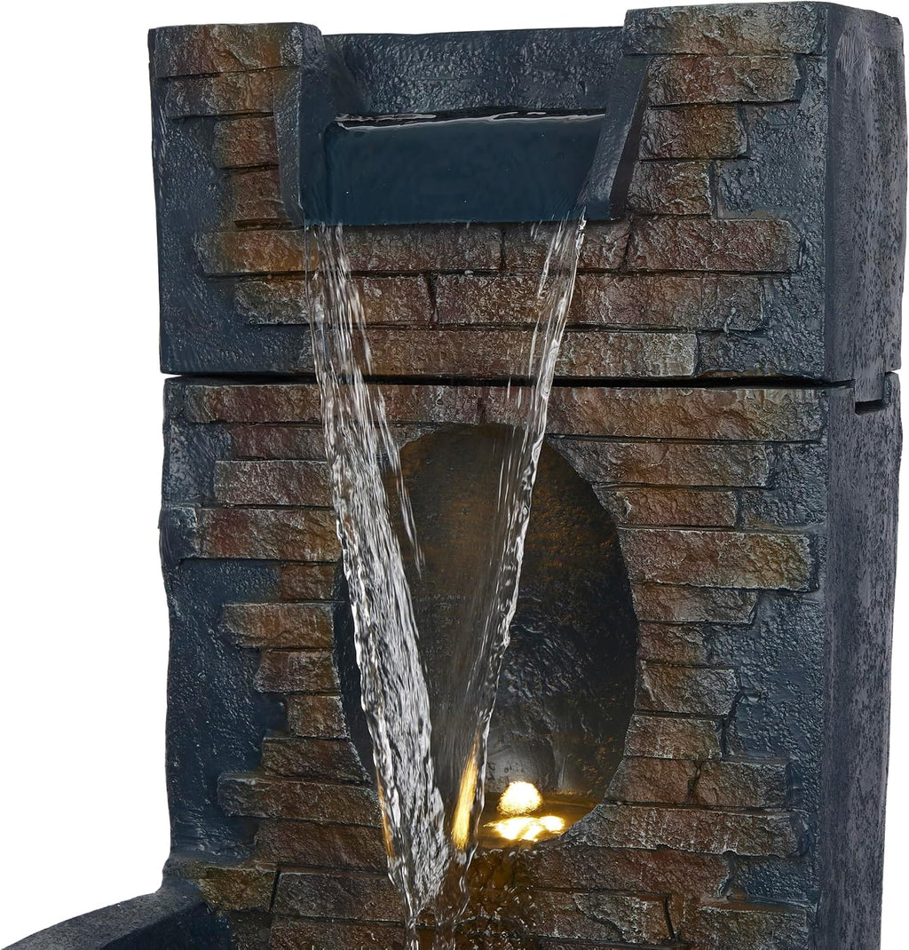 Alpine Corporation TZL398 40' Stone Wall Cascading Fountain with LED Lights, Elegant Outdoor Water Feature for Garden, Patio, Backyard & Home Decor, Relaxing Waterfall Fountain, Gray