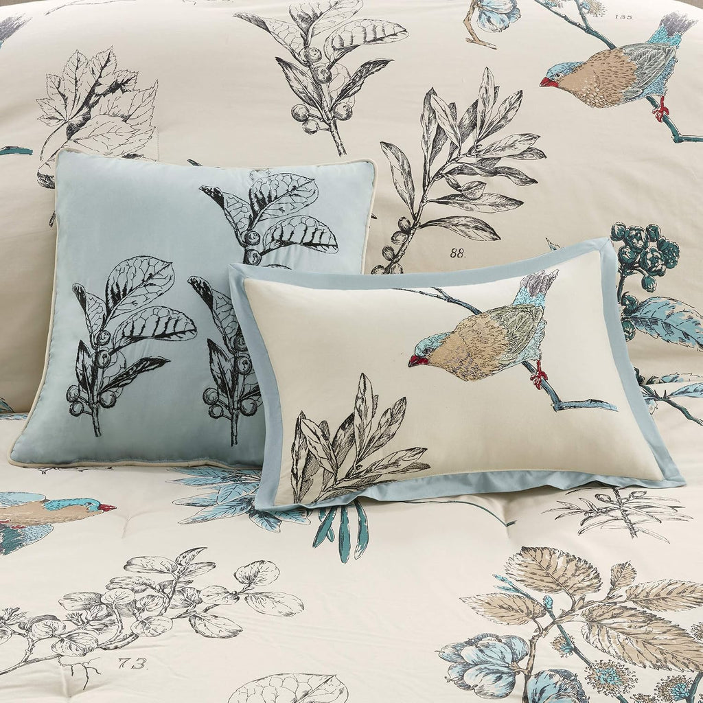 Madison Park Quincy Cozy Comforter Nature Scenery Design - All Season Bedding, Matching Bed Skirt, Decorative Pillows, Quincy, Leaf & Bird Khaki King(104'x92') 7 Piece
