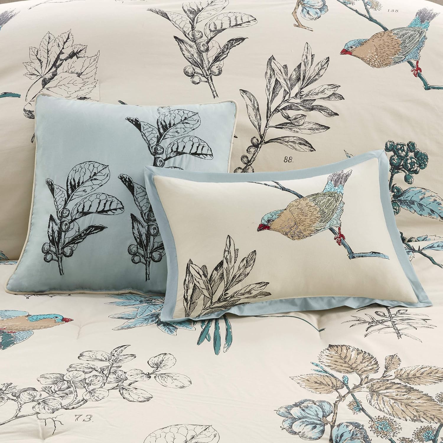 Madison Park Quincy Cozy Comforter Nature Scenery Design - All Season Bedding, Matching Bed Skirt, Decorative Pillows, Quincy, Leaf & Bird Khaki King(104'x92') 7 Piece