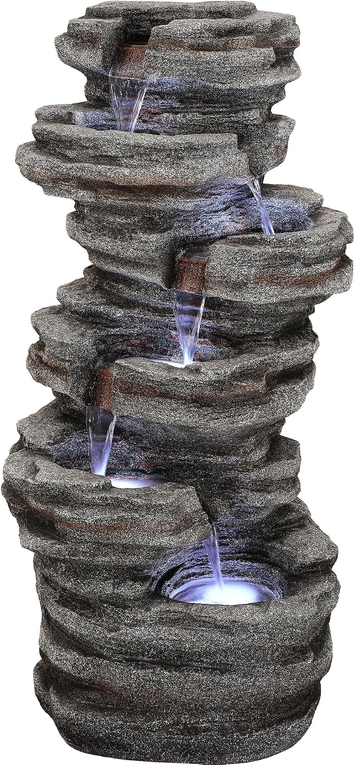 6-Tier Rock Outdoor Water Fountain, 40in Tall Oversized Fountains for Outside, Relaxing Cascading Waterfall for Tranquil Outdoor Garden Patio Garden Backyard Oasis