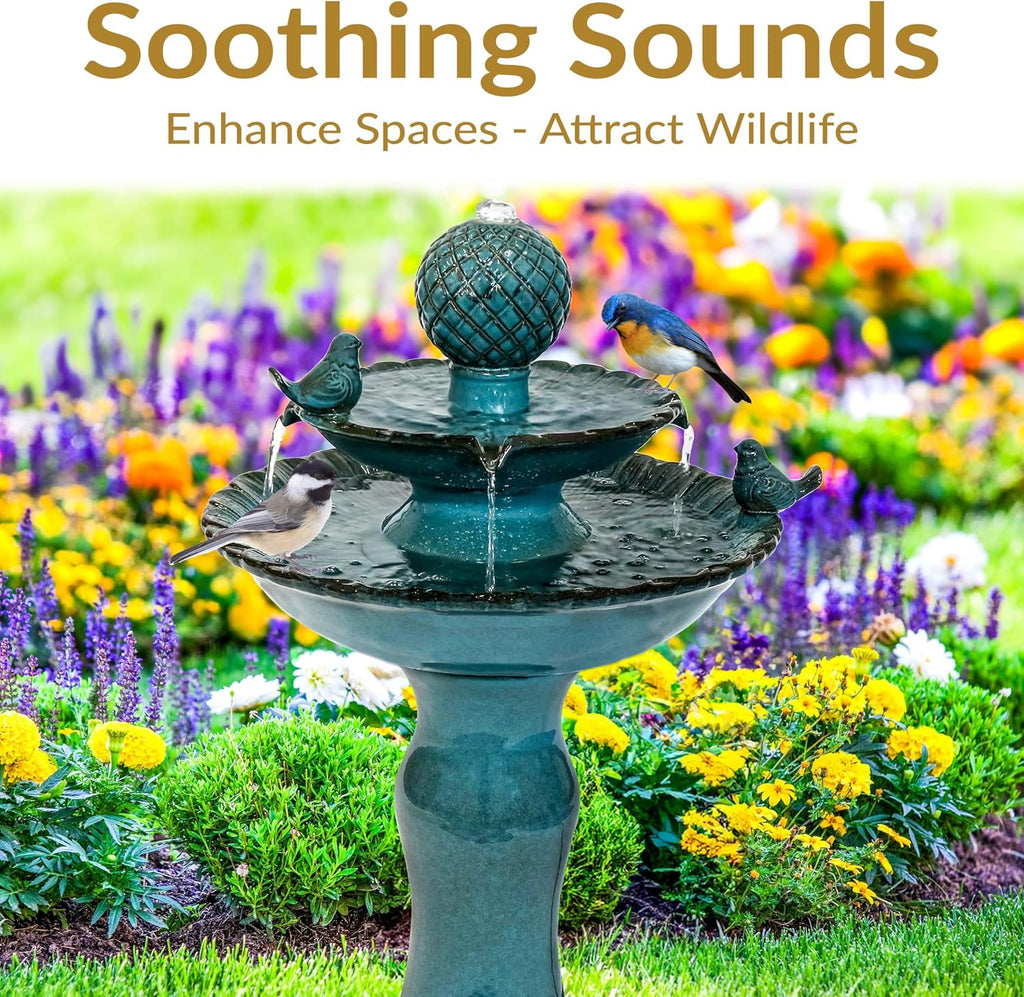 Sunnydaze 27' H 2-Tier Ceramic Water Fountain - Outdoor Water Feature for Patio, Yard, Balcony - Garden Fountain - Blue
