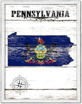 Pennsylvania State Map Flag Cottage Shabby Chic Gifts Home Decor Wall Art Canvas Print, White Wash Wood Frame, 28' x 37'