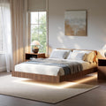Evermagin Walnut Queen Floating Bed Frame with led Lights, Fluted Platform Bed No Headboard, Heavy Duty Mid Century Modern Float Metal Bedframe, No Box Spring Needed (Walnut, Queen-10in high)