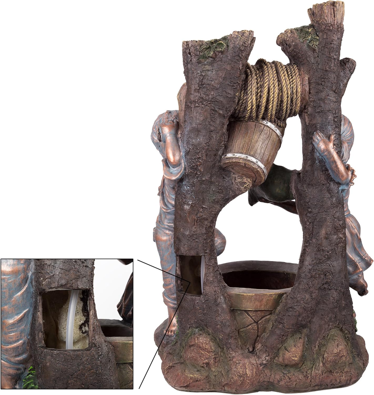 Boy and Girl Outdoor Water Fountain - Cascading Waterfall with Soothing Sounds and 4 LED Lights for Garden or Patio by Pure Garden (Antique Bronze)