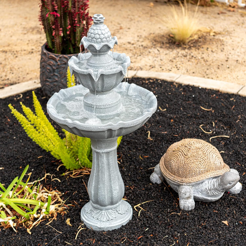 XBrand 36.2' Solar Powered 2-Tier Outdoor Water Fountain, Resin Fountain with Solar Panel Pump, Gray