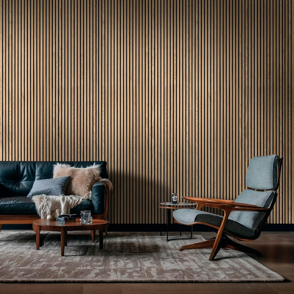 MSI 4-Pack Acoustic Wood Slat Wall Panels for Interior Decor, 3D Fluted Sound Absorbing Wood Paneling for Accent Wall Ceiling Kitchen Living Room Bedroom, Eco-Friendly MDF - 9.5 in. x 120 in. -Natural