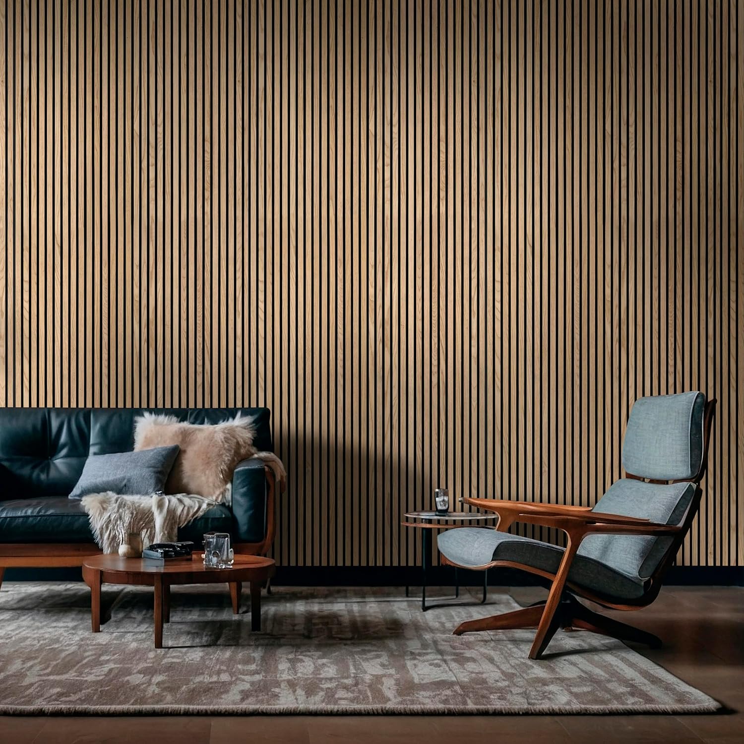 MSI 4-Pack Acoustic Wood Slat Wall Panels for Interior Decor, 3D Fluted Sound Absorbing Wood Paneling for Accent Wall Ceiling Kitchen Living Room Bedroom, Eco-Friendly MDF - 9.5 in. x 120 in. -Natural